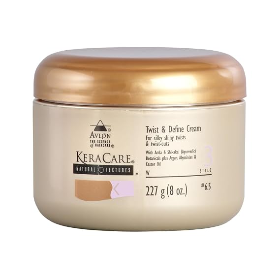 KeraCare Natural Textures Twist and Define Cream 8 oz - With Amla & Shikakai Ayurvedic Botanicals - Argan, Abyssinian & Castor Oil - Smooth, Well Defined Twists & Twist Outs