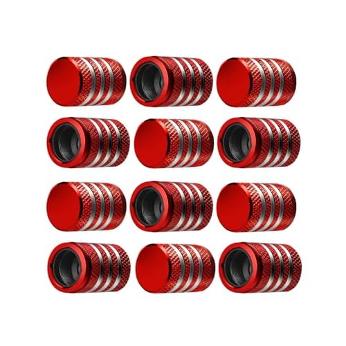 Tire Valve Stem Cap Cover - 12 Pack Tire Air Caps Metal with Plastic Liner Corrosion Resistant Leak-Proof for Car Truck Motorcycle SUV and Bike Red