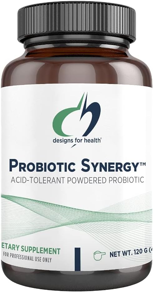 Designs for Health Probiotic Synergy Powder - 20B CFU + Prebiotic Fiber Supplement - Stomach Acid Tolerant Probiotics with Bifidobacterium Longum + L Acidophilus - Drink Add-in (60 Servings / 120g)
