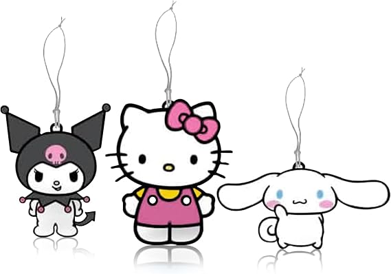 Hello Kitty Air Freshener | Cinnamoroll, Kuromi, Kawaii Kitty Air Freshner | Car & Home Use | Strawberry Scented | 3-Pack | Officially Licensed