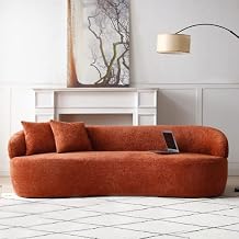 WILLIAMSPACE 101 Modern Oversized Curved Sofa, Back Upholstered Boucle Couch with 4 Throw Pillows, 4-Seat Teddy Boucle Fabric Couch for Living Room, Office, Apartment - Brown