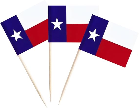 JAVD 100 Pcs Texas Flag Texas State Toothpick Flags Texas Mini Stick Cupcake Toppers - Texas Flag Toothpicks for Cake, Cocktail, Food Bar, Celebration Decoration