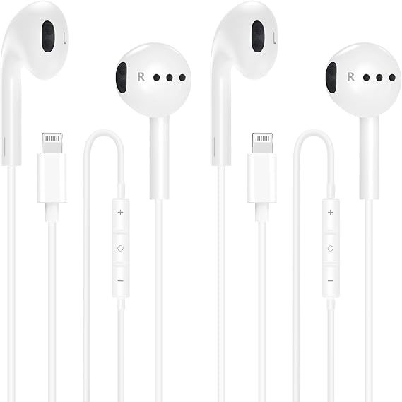 Apple MFi認証 iPhone プラグアンドプレイ用ライトニング有線イヤホン 2個パック
