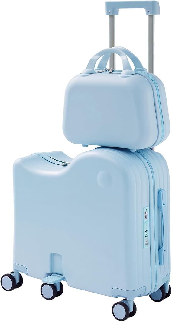 TABU Ride-on Luggage with Portable Bag for Kids, Blue