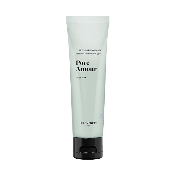 Provence Beauty Pore Amour Clarifying Clay Mask French Green Clay Mask with Caffeine, Niacinamide & Willowbark BHA Deep Pore Cleansing Mask, Absorbs Oil & Refines Skin 3 fl oz