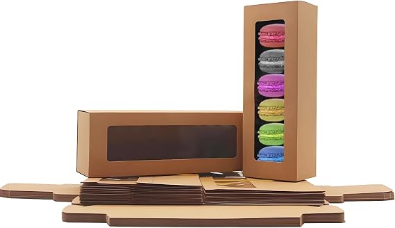 Macaron Boxes, 25 Pieces Packaging Cookie Box, Bakery Boxes, with Transparent Display Window, for Macarons, Desserts, Mini Donuts, Mini Cupcakes, Biscuits and Muffins(8.1 * 2.7 * 2 inch)