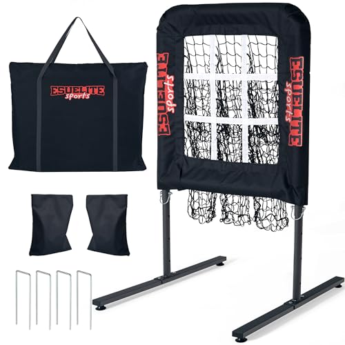 9 Hole Pitching Net with Strike Zone, Baseball Softball Pitching Target Adjustable Height Portable Indoor Outdoor Training Equipment for Pitchers of All Levels, Coaches, and Players