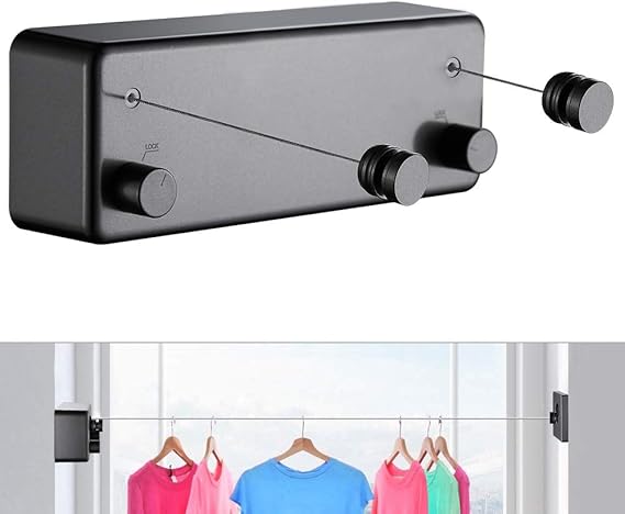 JOOM Retractable Clothesline Indoor,Dual 2 x 13.8 FT Clothes Lines,Black T
