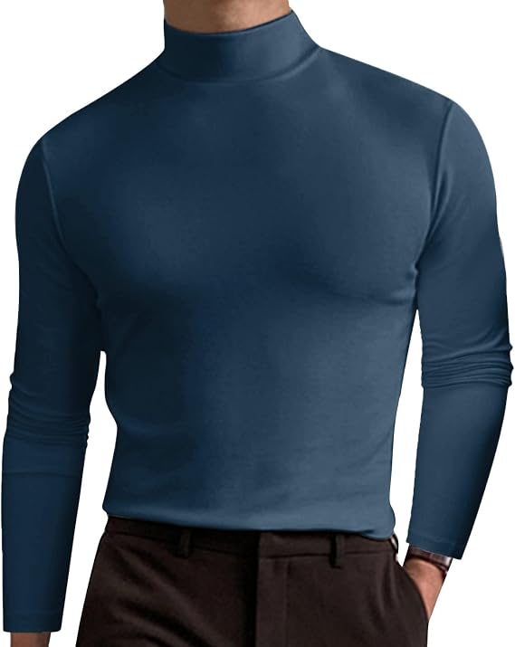 Mens Mock Neck Casual Slim Fit Pullover T Shirts Long Sleeve Thermal Solid Undershirts Basic Stretch Pullover Tops