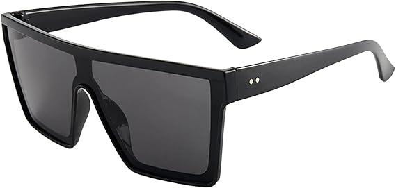Single Lens Summer Oversized Glasses Fashion Flat Shade Sunglasses Glasses Sunglasses Women Square Large, black, One Size