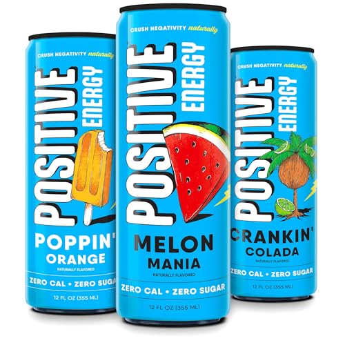 Positive Energy Drink - Variety Pack | Zero Sugar, Zero Calorie, 12oz Cans Pack of 12 | Hydrating Electrolytes, Immunity Support with Zinc, Healthy Energy Boost