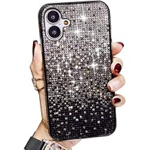 Gradient Bling Case for iPhone 16 with Glitter Sparkle Diamond, Shiny Crystal Rhinestone TPU Bumper Protective Case Cover for iPhone 16 (6.1") - Black