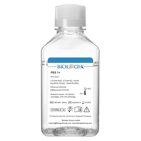 Phosphate Buffered Saline 1X, 500ml Lab PBS Buffer 0.1um Filtration, 7.4pH, Sterilize, 1X Concentrate, 500ml/Bottle
