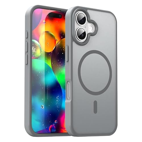 URUCHI Güçlü Manyetik iPhone 17 Telefon Kılıfı, [Mag-Safe ile Uyumlu] [Askeri Düzey Düşme Koruması] [Güçlü Silikon Kenarlar] İnce Yarı Saydam Mat Koruyucu iPhone 17 Kılıfı için, Gri