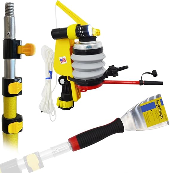 Pro USA-Made Flash Combination Kit - Includes Angled Scraper, Powder Duster, LED Flashlight & 12ft. Spray Can Extension Pole - Pest Control for Hard-to-Reach Areas