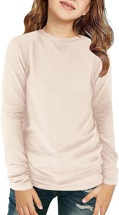 ZDC Girls Long Sleeve T Shirts Kids Crewneck Fall Winter Tops Basic Tees 5-14 Years