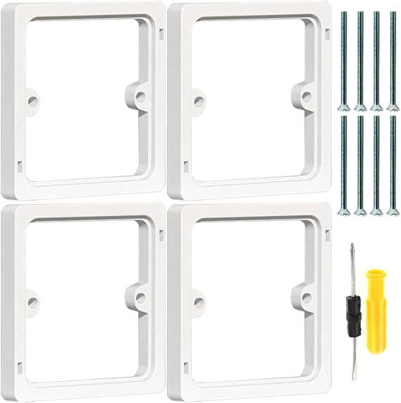 4Pcs 10mm Square Spacer Single Socket Spacer 1 Gang 10mm Single Socket Surround Light Switch Spacer Surround Socket Spacer for Increased Installation Space & Compatibility, White