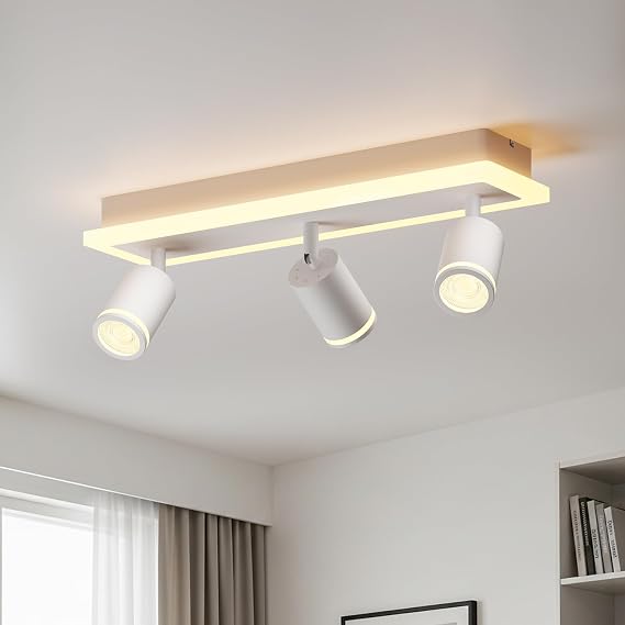 LVWIT White Ceiling Light Fitting,3 Way Spot Lights,Bedroom Lights Ceiling with GU10,Adjustable Kitchen Lights Ceiling,Spotlight Bar Lighting,Living Room Lighting,Modern Ceiling Spots (NO Bulbs)
