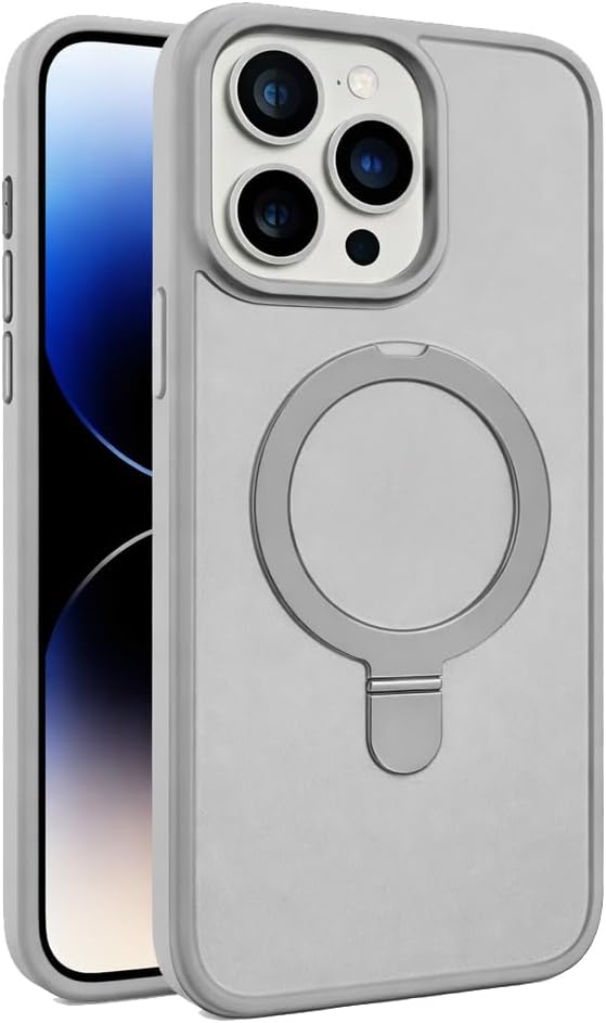Coverzone iPhone 14 Pro ile Uyumlu Mat Transparan PhaqntomRing MagSafe Destekli Standlı Kılıf, Kamera Lens Hediyeli Darbe Emici Şık Tasarım Titanyum