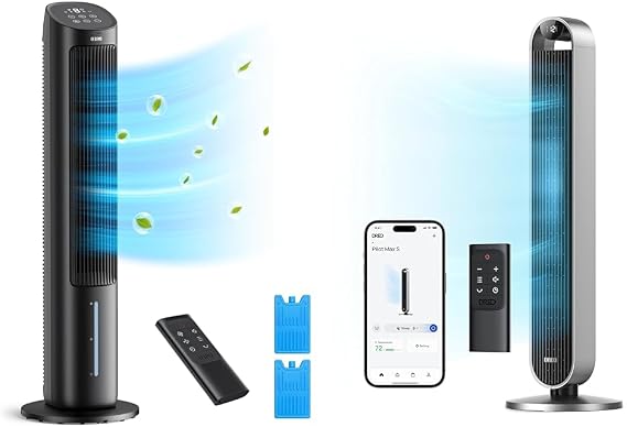 Dreo Tower Fans, 40" Evaporative Air Cooler and 42" Oscillating Bladeless Fan with Remote Controls, Multiple Modes and Speeds
