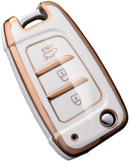Folding Key Fob Cover for Hyundai Elantra Solaris 2 Tucson I30 I35 I40 Ix35 Kona Genesis Santa Fe Azera Verna Accent Celesta Sonata Accessories Key Shell Cover Protector-White