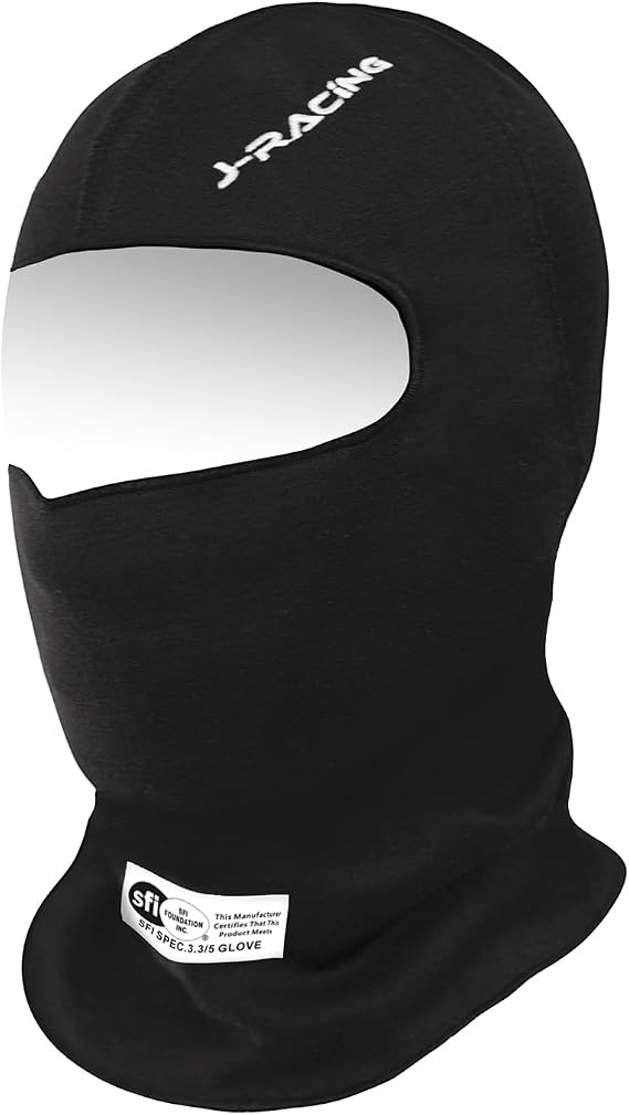 J-RACING Racing Balaclava, Lightweight Aramid Knit, SFI 3.3 Certified, Flame Retardant, Stretch Fit & Breathable Head Sock for Auto Racing- Upgrade Black