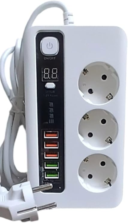 COMSE 4.2a Usb'li Akıllı 3'lü Priz Zaman Ayarlı 5 Usb 2 Metre Uzatma Kablolu