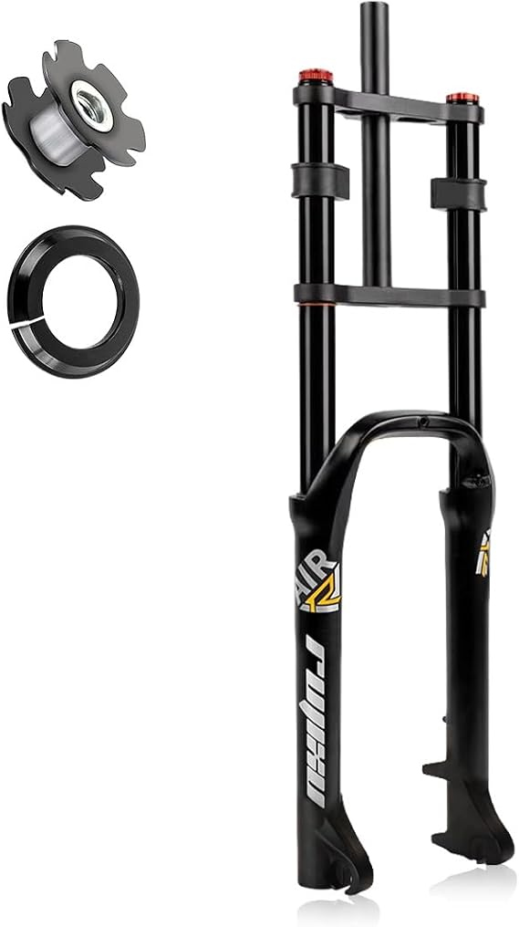 BMX Air Suspension Fork 20/26x4.0 Fat Tire Front Forks 180 mm Travel Straight tube Disc Brake Mountain Bike Forks Damping Adjustment QR 9 x 135MM For MTB eBike Snow Beach(Black,20inch)