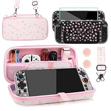 PAWDIARY Pink Sakura Carrying Case Compatible with Nintendo Switch 2 2025, with Hardshell Switch 2 Protective Cover Skin, HD Screen Protector, Shoulder Strap & 2 Thumb Caps - Cute Girly