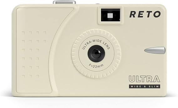 RETO Ultra Wide and Slim 35mm Reusable Daylight Film Camera - 22mm Wide Lens, Focus Free, Light Weight, Easy to Use (Cream)