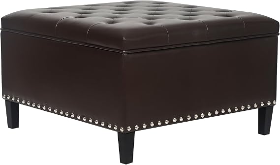 29.5" Large Square Faux Leather Storage Ottoman Coffee Table, Upholstered Oversized Ottomans with Storage, Square Pu Leather Footrest Stool Toy Box Bench for Bedroom Living Room