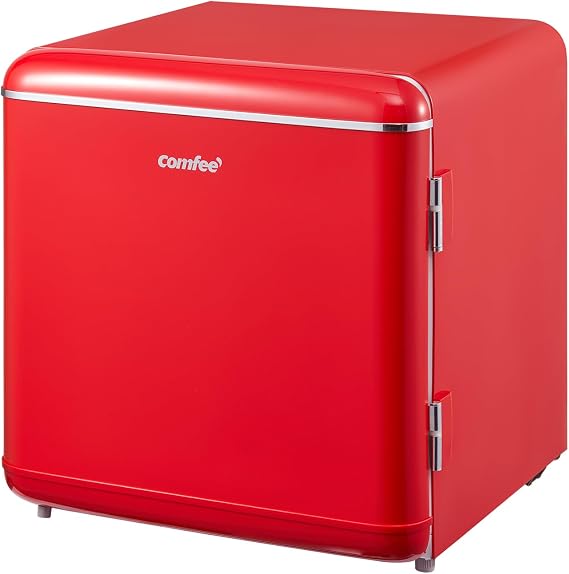 Comfee RCD50RE2EURT(E) Small Refrigerator 47 Litres Retro Design Mini Fridge with Mono Door Adjustable Thermostat Quiet Suitable for Home Office and Hotel Red [Energy Class E] [Energy Class E]