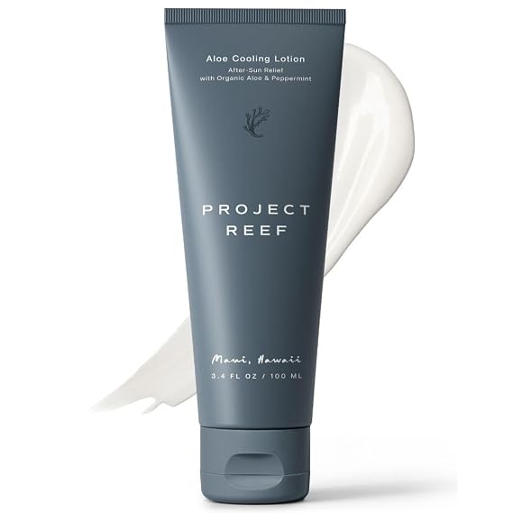 Project Reef After Sun Cooling Lotion Natural Aftersun Care, 3.4 Fl oz | Organic Aloe Vera, Peppermint & Shea Butter Moisturizing Vegan Lotion for Sunburn Relief & Daily Hydration