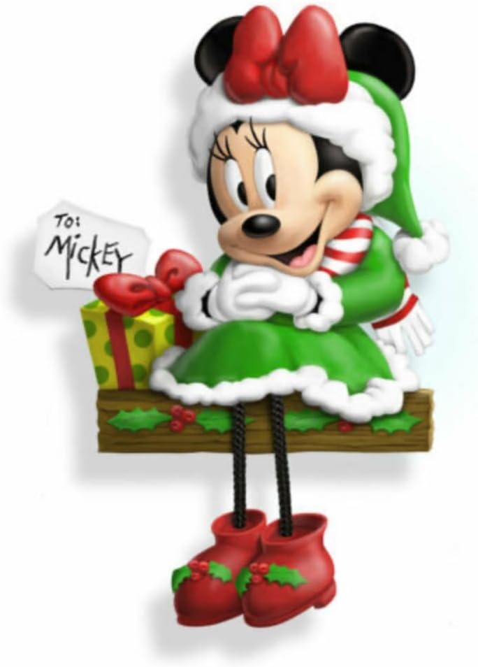 The Bradford Exchange Disney Merry Minnie Shelf-Sitter Christmas Sculpture Hand-Painted Collectible with Dangling Legs, Festive Holiday Décor 6.5-Inches