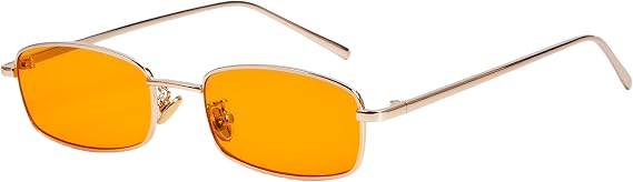 Retro Classic Small Rectangle Sunglasses Women Men Vintage Slim Rectangular Metal Frame Glasses