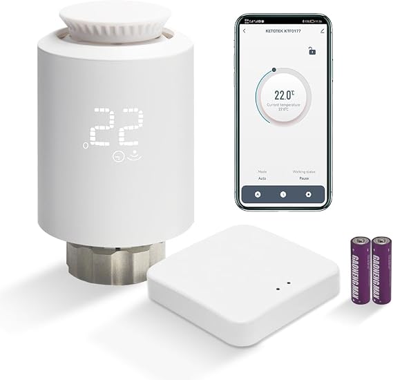 Electronic Smart Radiator Thermostat Set with Zigbee Gateway WiFi Starter Kit Programmable Radiator Thermostats WiFi Intelligent Heating Control via App,Alexa Google Assistant,Smart Life,Tuya White