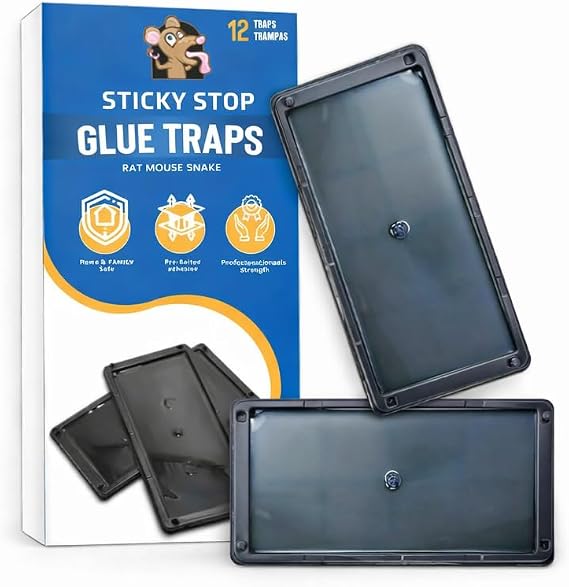 Glue Traps Indoor for Home, 12 Pack, Bulk Glue Traps for Rats, Mice, Snakes and Lizards, Non-Toxic, Adhesive Plastic Trays, Insect, Spider, Pet Safe Pest Control
