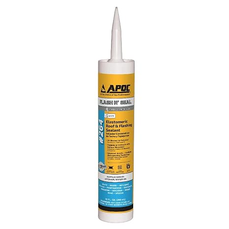 APOC 264 Flash N' Seal White Elastomeric Roof & Flashing Sealant, 10.1 oz., 100% Waterproof, Ideal for Roofs, HVAC, RVs, Mobile Homes, Trim, Windows & More