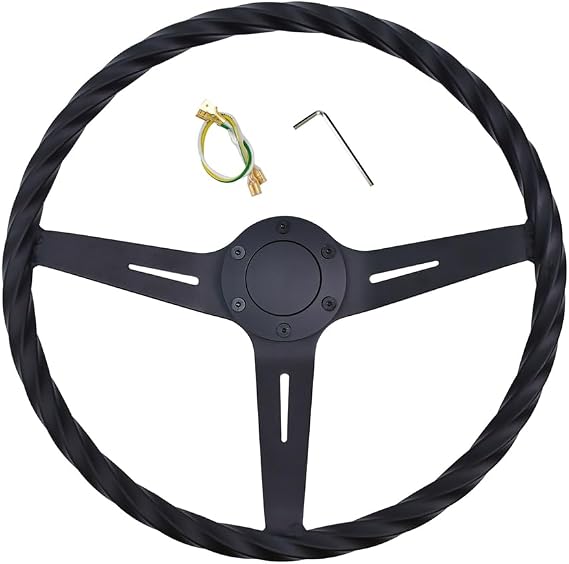 Universal Steering Wheel 14/350mm Black Oxidized All Aluminum with Drilled Rim, JDM Racing Accessories for Game Simulators, Rally and Tuner Cars (587-04 Black)