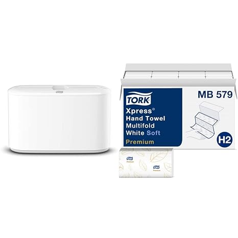 Tork Xpress Paper Towel Dispenser (White) and Tork Xpress Soft Multifold Hand Towels (16 Packs)