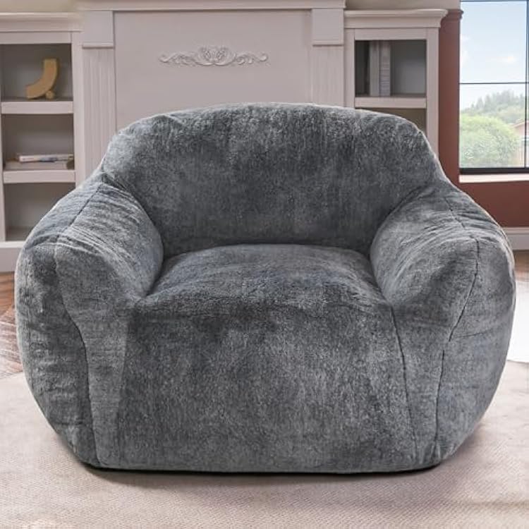 Homguava Bean Bag Chair Bean Bag Chairs for Adults Comfy Beanbag Chair with Spacious Design Oversized Bean Bag Sofa with Armrest Giant Bean Bag Chair with Filler for Living Room Bedroom Grey
