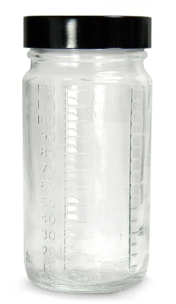 Qorpak GLC-01499 Clear Glass Graduated Medium Round Bottle with 48-400 Black Polypropylene Cap and PTFE Disc, 51mm OD x 102mm Height, 4oz Capacity (Case of 24)