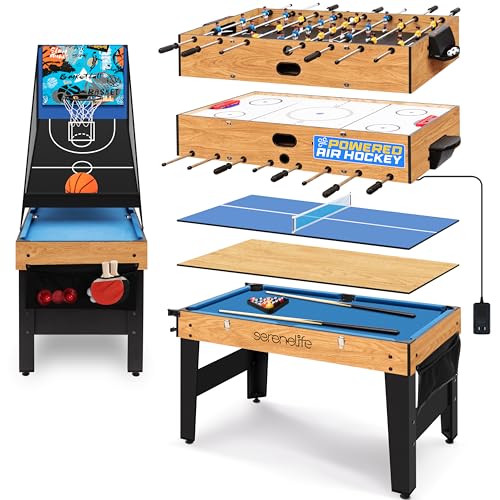 SereneLife 48 6-in-1 Multi Game Table, Full-Size Indoor and Outdoor Arcade Sports Table with Pool, Air Hockey, Foosball, Basketball, Table Tennis, Dining Table, for Family, Kids, Adults