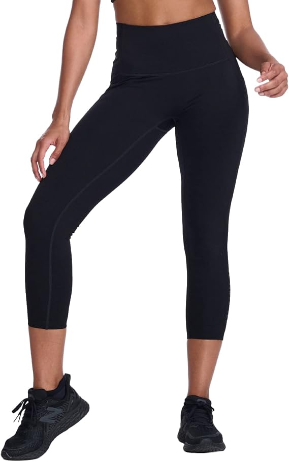 2XU Compression Trousers, Ankle-Length Shape, Stash Hi-Rise Compression 7/8 Tights, Black/Black, S (Woman), Black-black