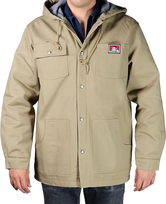 Ben Davis 385 Hooded Jacket, Front Snap (Khaki, Small)