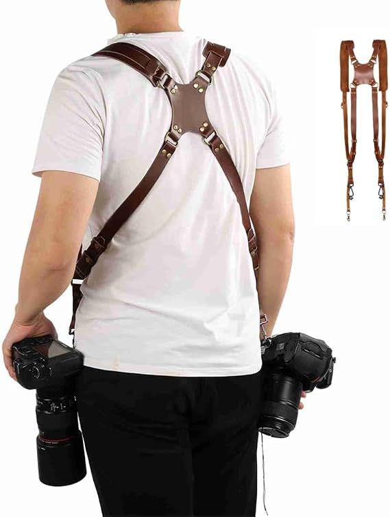 Cocoarm Double Shoulder Camera Strap Adjustable Dual Leather Double Shoulder Camera Harness Accessory for 2 Cameras