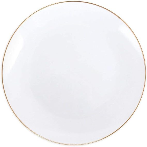 Kaya Elegant White & Gold Rim Organic Round Disposable Plastic Salad Plates - 7.5" (10 Ct) Perfect for Weddings & Special Occasions