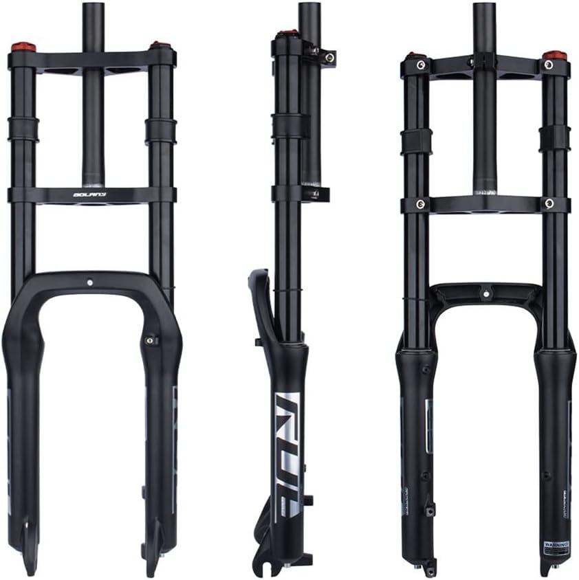 Snow Beach Bike Suspension Fork 20 Inch 4.0 Tire Fat Air Forks Travel 140mm, 1-18inch Steerer Bike Forks Spread 135mm Double Shoulder Shock Absorbing Front Fork QR Manual Lockout