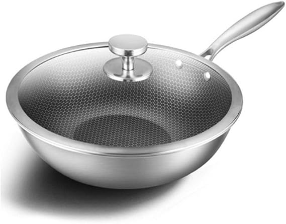 Cooking Pot, Frying Pan,304 Stainless Steel Wok Full Honeycomb No-Smoke Non-Stick Cooker Induction Cooker Gas Stir-Fry Iron Pot Pot