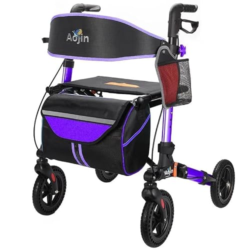 Rollator Walker for Seniors - Lightweight Foldable All Terrain Rolling Walker with Seat, Aluminum Walkers, 8 Rubber Wheels, Handles and BackrestPurple